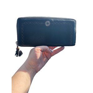 Cole Haan Black Leather Women's Wallet w/ Tan Stitching EUC w/ Tassel Spacious